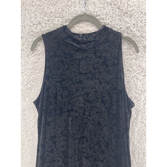Vintage Black Dress Size 14 Maxi Sleeveless Whimsigoth Elegant Velvet Mock Neck - Picture 5 of 12